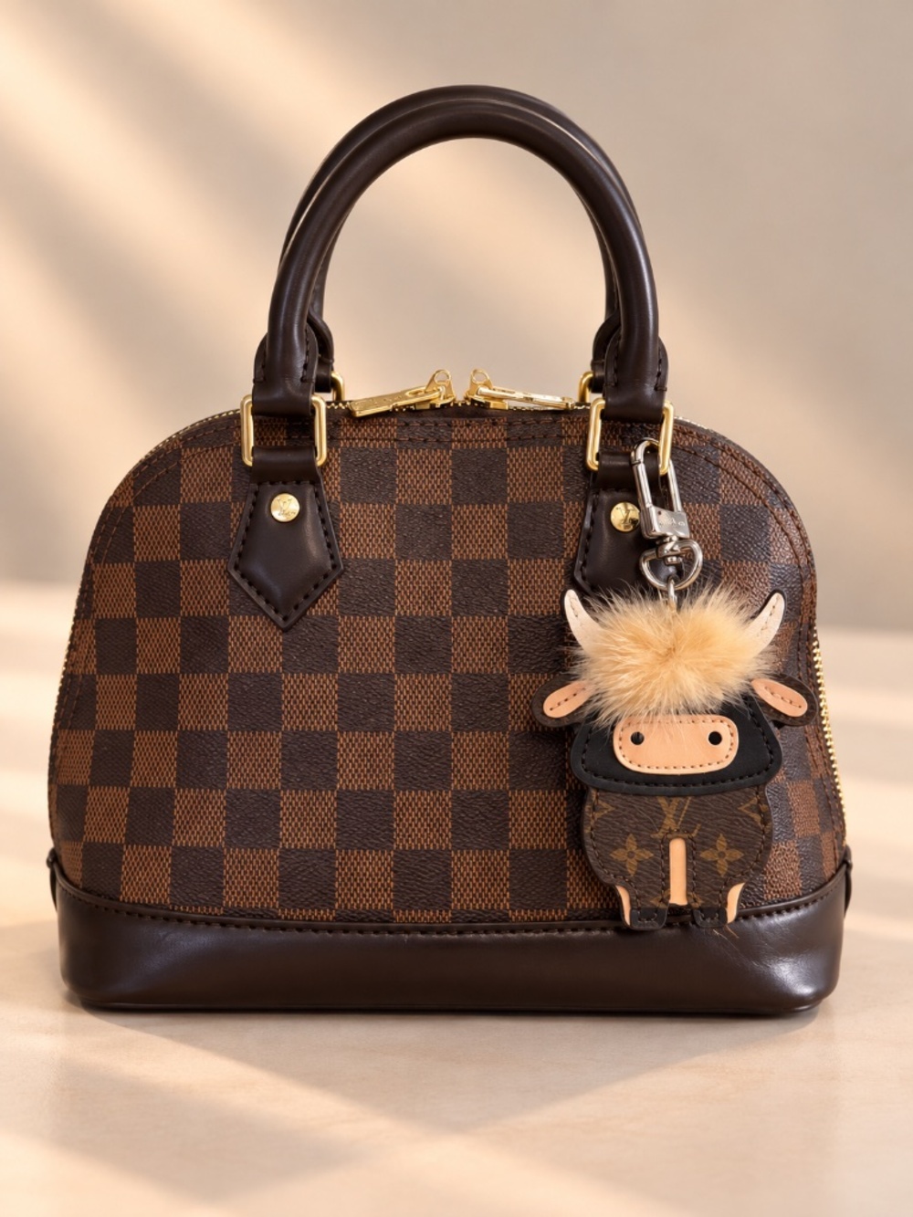 Brown checkered handbag